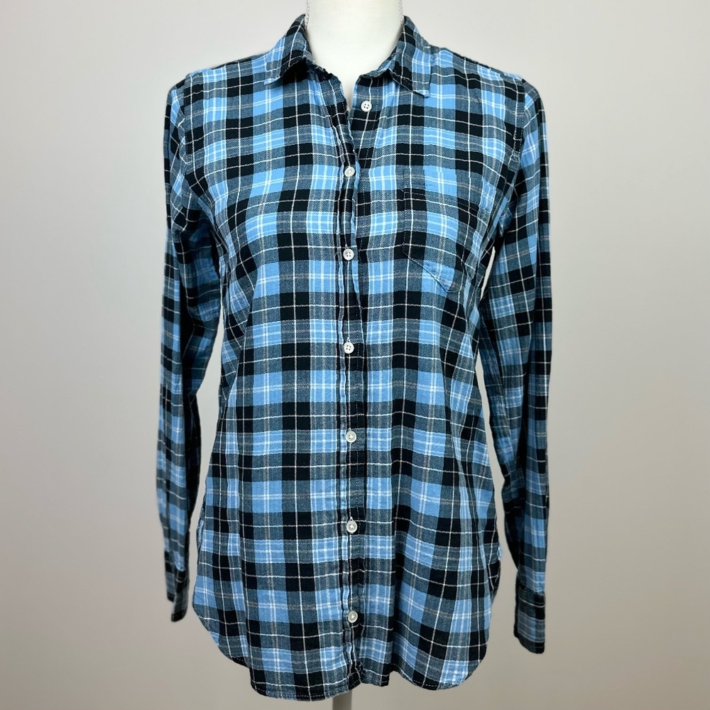 J. Crew Womens Plaid Button Up Shirt Size 4 Blue Long Sleeve Flannel Check.